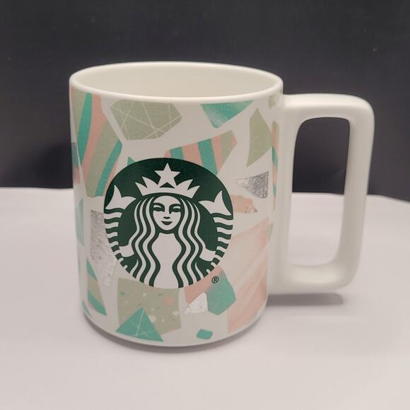 Starbucks 2019 Terazzo Pastel Pink Aqua Mosaic 12oz Coffee Mug Cup BNWT - Picture 1 of 4